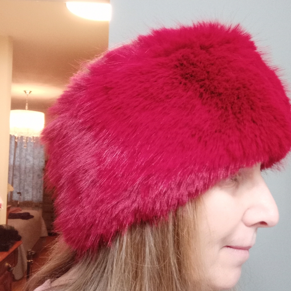 New Faux Fox Fur Headband Hat / Snood Red warm Ear Protecter